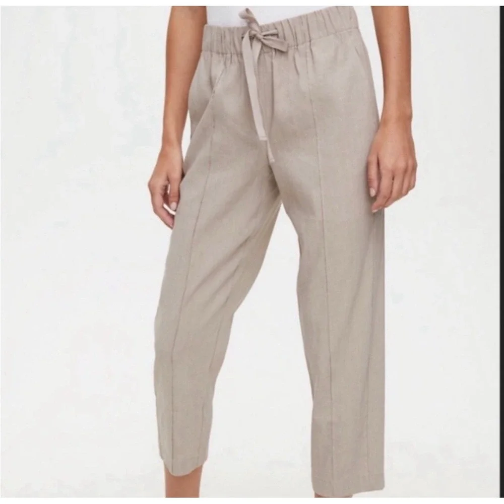 Babaton Aritzia Errol Linen Khaki Pants‎ Relaxed Fit Tapered Leg Women M Tan
